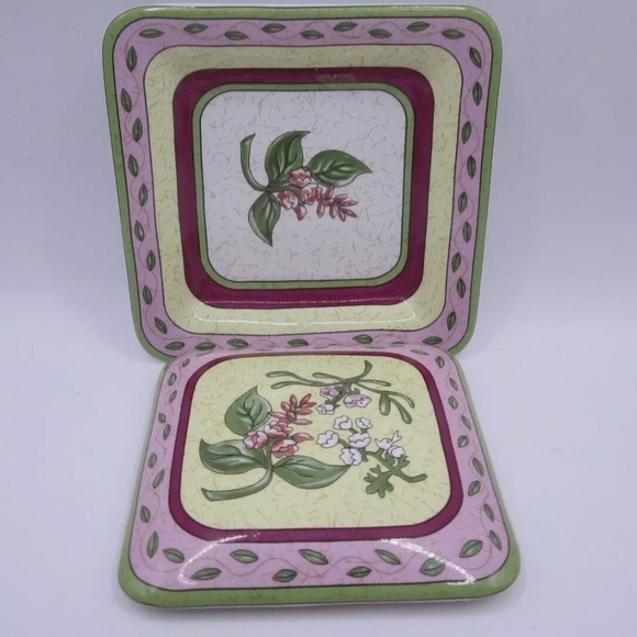 Partylite 2 Pc Green Candle W/ Lid & Plate Floral Sweet Pea Flower Square 4"x4" - Picture 2 of 7